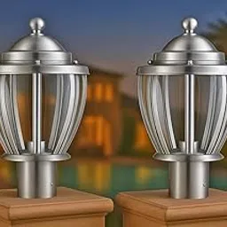 Weldecor Modern Outdoor Main Gate Lights/Lamps Post Mount Light for Home/Resort/Farmhouse/Hotels Metal Nickel Shine Stainless Steel with Designer Atching Glass Waterproof Lantern, Set of 2-image-65