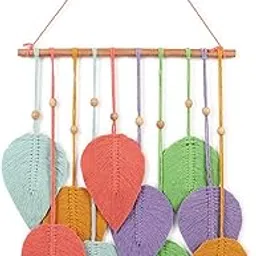 V BOHO Sustainable & Earth-Friendly Handmade Macrame Leaf Wall Hanging Multi-Colour Natural Cotton Boho Tapestry Eco-Friendly Wall Decor with Wooden Rod for Living Room,Bedroom & Office Bohemian Home Decor (Size 42 x 76 cm)-picture-23