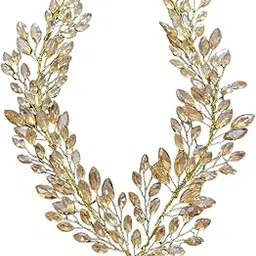 Crystal Leaf Hair Clip, Champagne Gold Rhinestone Bridal Hair Accessory, Decorative Wedding Headpiece with Iridescent Stones-picture-25