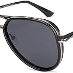 lenskart studio | Hip Hop Collection | Black Grey Solid Full Rim Pilot Stylish Sunglasses For Men & Women | Polarized and 100% UV Protected | Large | LK S18283-picture-31