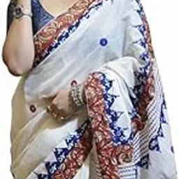 Traditional Dhonekhali Cotton Saree with Ajrakh Border, White Base Handloom Checkered Design-picture-18