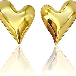 ratna aura 18K Gold Plated Stainless Steel Heart Shape Ear Studs | Jewellery For Women | 2.9cm x 2.35cm, 8.1g | Gift For anniversary, wedding, friend, sister-picture-27