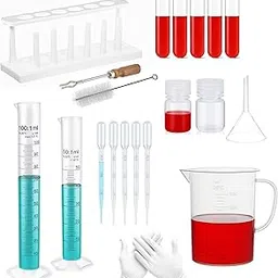 Labxport Lab Equipment Kit- 50 &100ml Measuring Cylinder 250ml Measuring Beaker 30ml Reagent Bottle Test Tubes with Rack & Holder etc. for school & college labs science oil mixing home experiments-picture-46