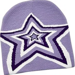 Women Knit Hat with Star Pattern Slouchy Beanie Soft Lightweight Warm Cap Purple|Clothing, Shoes & Accessories | Womens Accessories | Hats-image-93