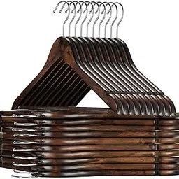 PFFY Strong Natural Wood Wooden Coat Hangers with 360 Degree Rotatory Hook & Round Trouser Bar & Shoulder Notches -Suitable for Coat, Jacket, Suit, Jumper Pack of 1 (Dark Brown)-image-20