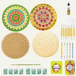 Decordial lippan Art Materials DIY kit with dot mandala tools lippan tools 2 premarked madhubani Mandala Designs MDF Board Decorative Mirrors Colours lippan Art kit for Kids Adults Wall Decoration for Home Decor (Floral)-picture-16