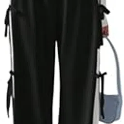 dpl groups Women's Polycotton Designer Fancy Stylish Loose Pant Trouser Wide Leg Sweatpants with Side Bow Ties, Elastic Waist-picture-18