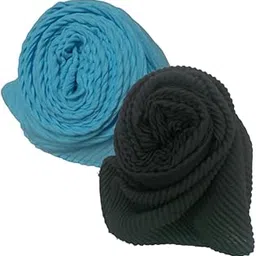 Women’s Pleated Ironless Crush Cotton Muslim Hijab Combo of 2 Summer Shawl/Duppatta/Stoles/Head Scarves for Girls-image-0