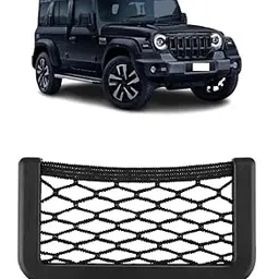Car Storage Net Pocket Organizer, Universal Mesh Key, Phone, Holder for Mahindra Thar Roxx - Black-picture-20