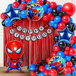 Party Propz Superhero Happy Birthday Decoration Kit for Boys - 54 Pcs | Boy Birthday Decoration Kit| Happy Birthday Banner| Red Foil Curtain| Blue Star Foil Balloons (Cardstock, foil, latex)-picture-20
