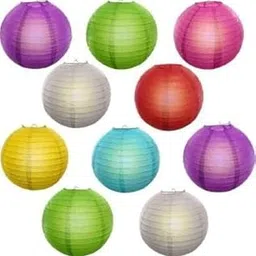 Round Hanging Ball Paper Hanging Lantern Paper Lamp for Decoration at Diwali, Party, Birthday, Chrismas, New Year, Multicolor, Hanging Paper Diya Pack of 4 (10 INCH)-picture-13