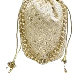 byra Chikan Embroidered Cylinder Shape Bridal Potli Bag with Pearl Handle-picture-42