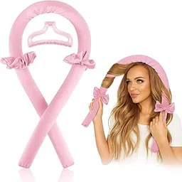 Heatless Hair Curler for Women | Satin No-Heat Curling Rod with Soft Foam Ribbon, Overnight Curl Set with Scrunchies & Claw Clip | Smooth Frizz-Free Waves for Long Hair (Pink)-picture-30