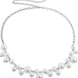 SNOWY SHOP Handmade Western Design Pearl Silver Toned Kamarband Body Chain | Adjustable Stomach Waist Chain for Women & Girls | Stylish Pearl Belly Chain Jewellery for Beachwear, Nightclub, Party & Festival Outfits-picture-12