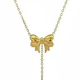 gemgleam Elegant Gold Plated Bow and Heart Pendant Necklace, Delicate Chain with Dual Charm Design, Fashion Jewelry for Women-picture-33