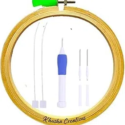 KHUSHA CREATIONS Punch Needle Embroidery Kit with 8 Inch Wooden Hoop – Includes Adjustable Punch Needle Tool, 2 Threaders & 3 Needle Tips – for Wool, Yarn, Monk Cloth-image-98