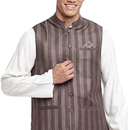 Men Viscose Blend Striped Nehru Jacket Grey-image-6