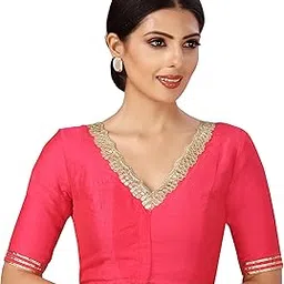 studio shringaar Women's Readymade Silky Saree Blouse Elbow Length Sleeves With Embroidered Neckline Choli-picture-48