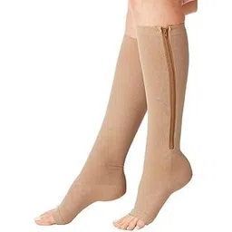 Infinex Compression Socks with Zipper Supports Leg Knee Stockings Open Toe - (Beige)-picture-20