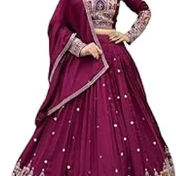 pedr trends Women's Heavy Embroidered Work Round Neck Chinon Silk Fabric Black Lehenga Choli with Lace Dupatta Set-picture-47