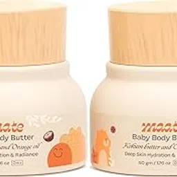Maate Baby Body Butter (Pack of 2*50 gm) | Enriched with Pure Kokum Butter, Shea Butter & Saffron Oil | Baby Cream For Face, Skin & Body | Baby Body Butter For Kids 0-12 years | Baby Moisturizer Cream image 1