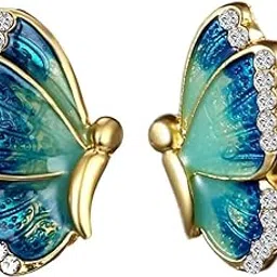 ruvee Blessings from Heaven Pinion Orange Green Butterfly Gold Plated Luxury Brass Butterfly Earrings for Your Valentine for Women & Girls-picture-32