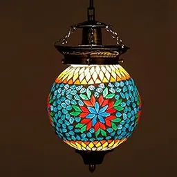 Spherical Shaped Glass Hanging lamp for Living & Home Decoration Turkish lamp (Multicolour, Bulb not Included)-image-20