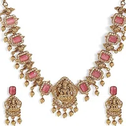 priyaasi Goddess Pink Stoned Elegance Gold Plated Floral Pattern Drop Earrings Jewellery Set-picture-11