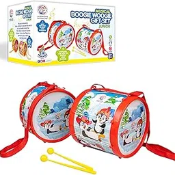 Ratna's Musical Boogie Woogie Drum Gift Set Junior Penguin Print Musical Instrument Toy Drum Set with 1 Dholak, 1 Drum, 4 Mallets & Hanging Strap for Toddlers, Kids to Play-picture-10