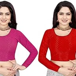 Blouse for Women Full Sleeve | Readymade Saree Blouse Stretchable Cotton Lycra | Stylish Designer Choli for Women Blause | Latest Saree Top Fashion Combo Pack of 2-picture-39