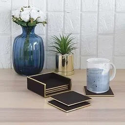 INLAND DECORS Leather Coasters - Tea Coaster - Dining Table Decor Accessories - Coster Set for Dining Table for Hot Pots - Coasters for Cups Set of 6 -Durable and Long-Lasting, Premium Finish (Black)-image-12