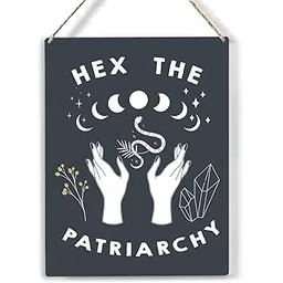 Feminist Witch Wood Sign Moon Empowered Woman Feminist Witch Wooden Signs Rustic Hanging Plaque Wall Art "8 x 10" Sign Wall Decor for Halloween Home image 1