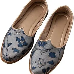 sargana Handcrafted Printed Gray and Blue Floral Jutti-picture-33