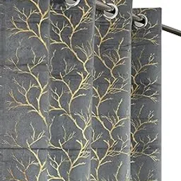 Fabrilia Gold Foil Print Velvet Curtains for 9 Feet Long Door, Grey, Pack of 1 Piece-picture-15