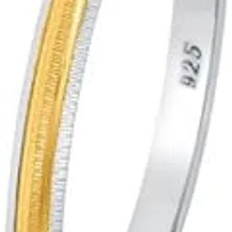 raajraani Pure 925 Sterling Silver Bracelet for Men| Golden Edge 925 Sterling Silver Punjabi Sikhi Kada for Men | Rhodium & Gold Finish, No Stone | Gift for Him-picture-38