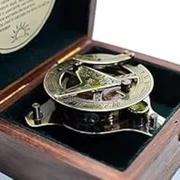 Handmade Brass Antique Sundial Compass with Wooden Case 2.5 Inches-picture-55
