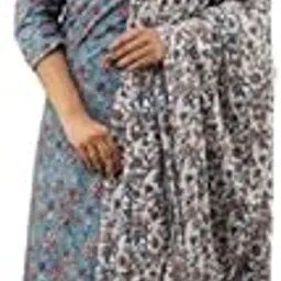 Women Floral Printed Pleated Mirror Work Pure Rayon Kurta Set Light Blue-picture-19