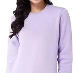 Women's Long Sleeve Solid Round Neck Pullover Fit Fleece Fabric Lavender Casual Sweatshirt.-picture-29