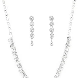 zaveri pearls Silver Tone Austrian Diamonds Studded Contemporary Necklace Set For Women-ZPFK8940-picture-42