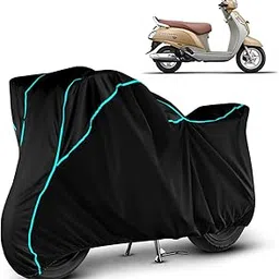 VOICO Water Resistant Bike Cover Dustproof UV Protection Bike Body Cover for Suzuki Access 125 All-Weather Protection with Aqua Blue Piping - (Black)-picture-15