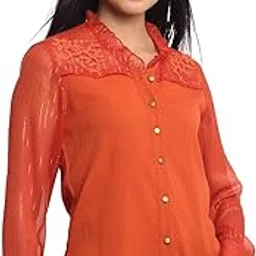 shaye Rust V-Neck Embroidered Full Sleeves Party Shirts for Women-picture-28