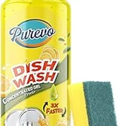 PUREVO Dishwashing Liquid Gel (1LTR) With 2 in 1 Scrub Pad Infused With Power of Lemons | 3X Faster Dishwash for Tough Grease Removal | International Quality | Antimicrobial | Zero White Residue-image-57
