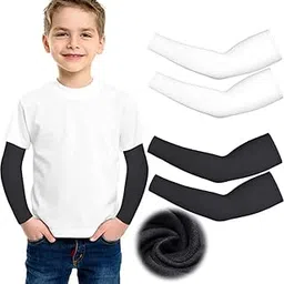 Harry Arm Sleeve Cover Warmer for kids Compression Athletic Running Sleeves for Kids Child Toddlers Winter Sports Outdoor Activities(2 Pair - Black and White)-picture-31