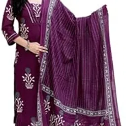 Brabd Click Women's V-Neck Cotton Block Printed Straight Kurta with Palazzo Pants and Dupatta Set-picture-43