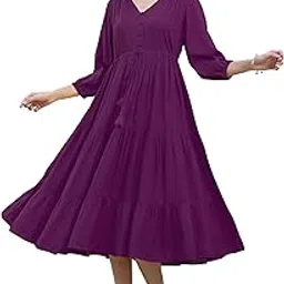 janasya Women's Rayon Solid Tiered Dress image 1