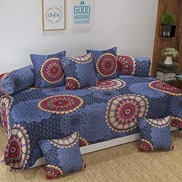 DIVINE OVERSEAS Diwan Set, Pack of 8 Pieces, 1 Single Bed Sheet 60 x 90 inches, 2 Bolster Covers 16 x 32 inches, 5 Cushion Covers 16 x 16 inches (Dark Grey Mandala)-picture-11