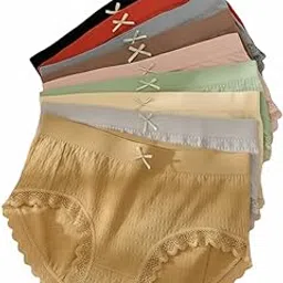 ns enterprise Women's Lace-Trimmed Comfort Panties Set, Multi-Color Pack with Bow Detail, High-Waisted Brief Style.-picture-39