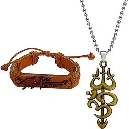 m men style Temple Jewellery Alphabet Mahadev Brecelet Bolenath Om Trishul Pendant Chain Copper Leather Zinc Religious Jwellery Set For Men And Women-picture-35