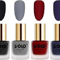 Volo Velvet Dull Matte Posh Shades Party Girl Range Nail Polish Sets(Black, Grey, Tomato Red, Russian Navy Blue 32 ml) Pack of 4-picture-11