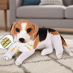 Tickles Musical Beagle Sitting Dog with Barking Sound Bow-Wow Soft Stuffed Plush Animal Toy for Kids Boys & Girls Birthday Gift (Color: White & Brown, Size: 25 cm)-picture-22